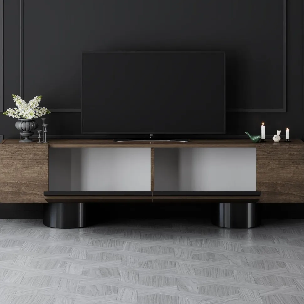 TV-taso Linento Furniture Bohem, 180cm, pähkinänruskea/musta