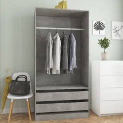 Vaatekaappi betoninharmaa 100cm lastulevy