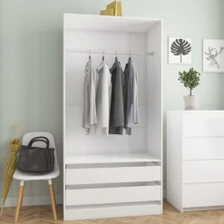 Vaatekaappi 100cm lastulevy korkeakiilto valkoinen