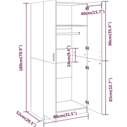 Vaatekaappi 80cm tekninen puu harmaa