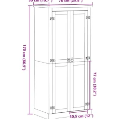 Vaatekaappi Corona 76x50x170 cm täysi mänty (02769)