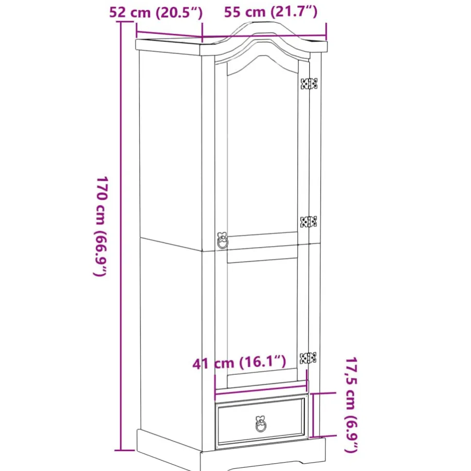 Vaatekaappi Corona 55x52x170 cm täysi mänty (02765)