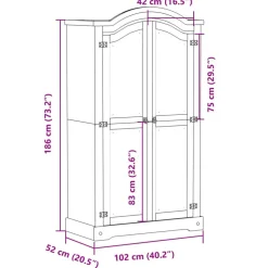 Vaatekaappi Corona 102x52x186 cm täysi mänty (12154)