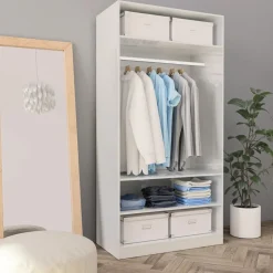 Vaatekaappi korkeakiilto valkoinen 100cm lastulevy