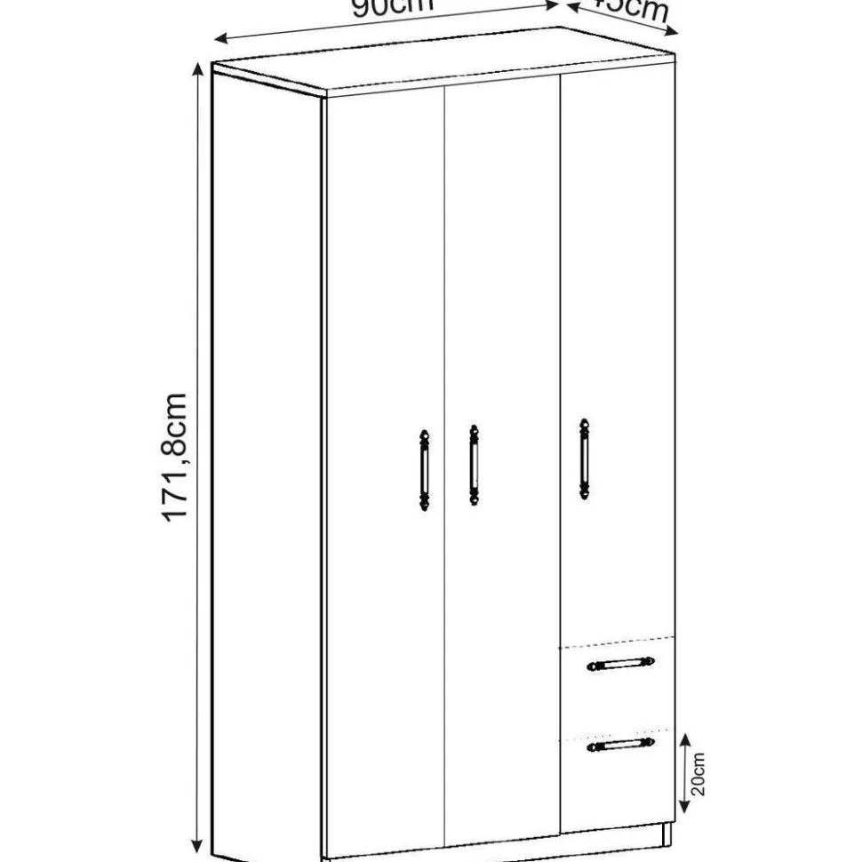 Vaatekaappi Linento Furniture Vespera, 90x171.8cm, valkoinen