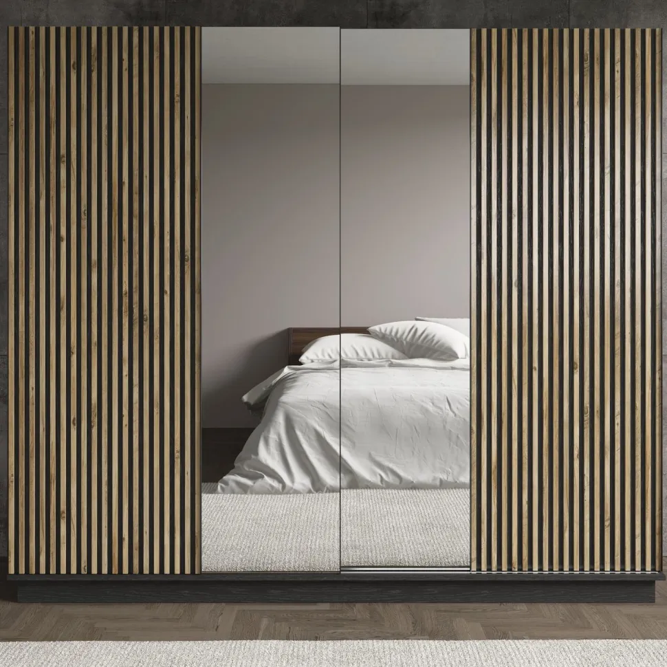 Vaatekaappi liukuovilla Linento Furniture FRN-9022, musta/atlassetri