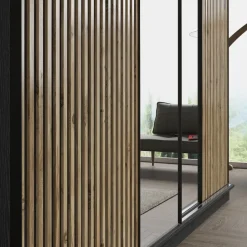 Vaatekaappi liukuovilla Linento Furniture FRN-9022, musta/atlassetri