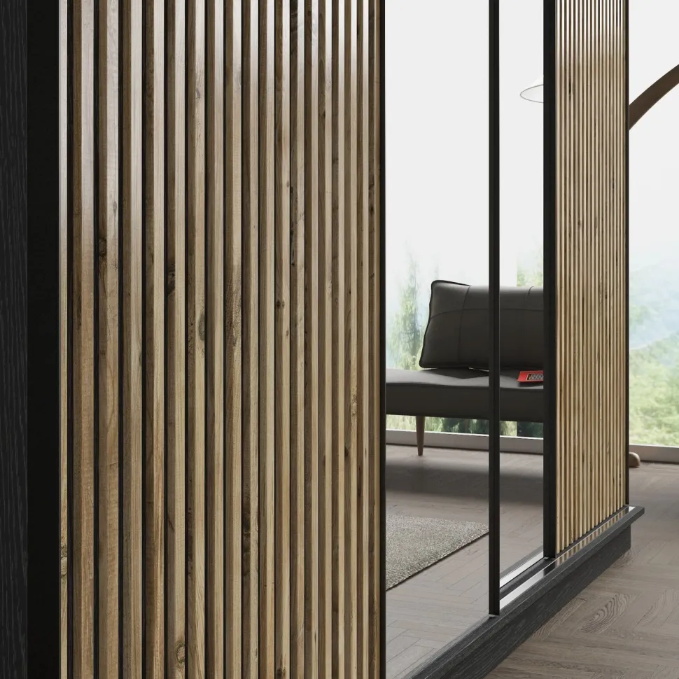 Vaatekaappi liukuovilla Linento Furniture FRN-9022, musta/atlassetri
