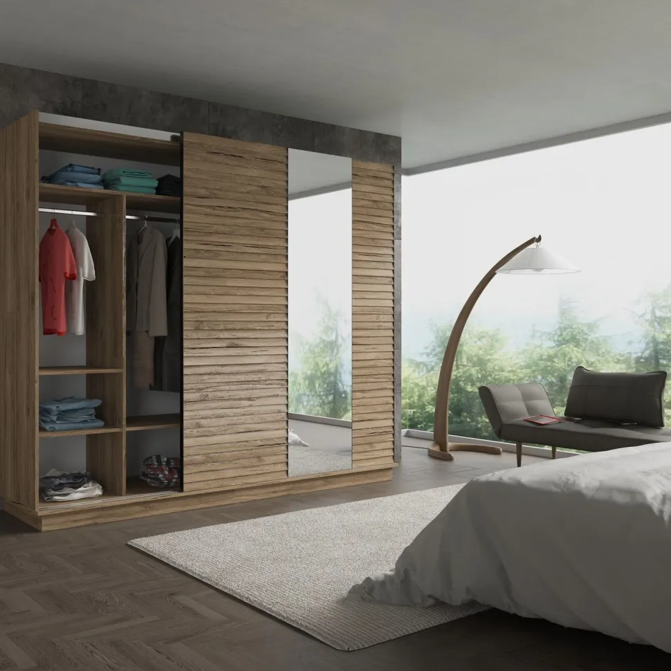 Vaatekaappi liukuovilla Linento Furniture FRN-7003, pähkinäpuu