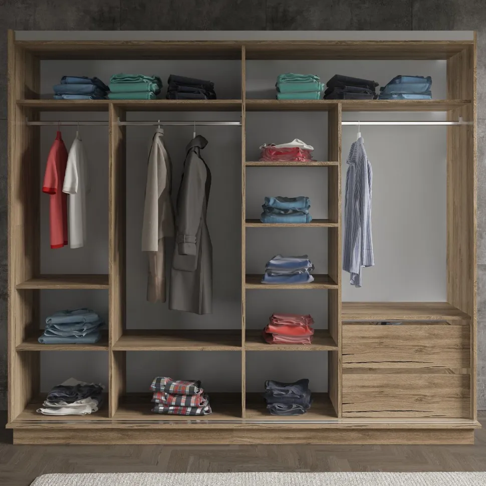 Vaatekaappi liukuovilla Linento Furniture FRN-7003, pähkinäpuu