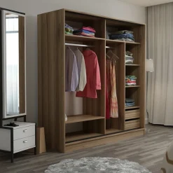 Vaatekaappi liukuovilla Linento Furniture Kale-3174, 180x190cm, ruskea