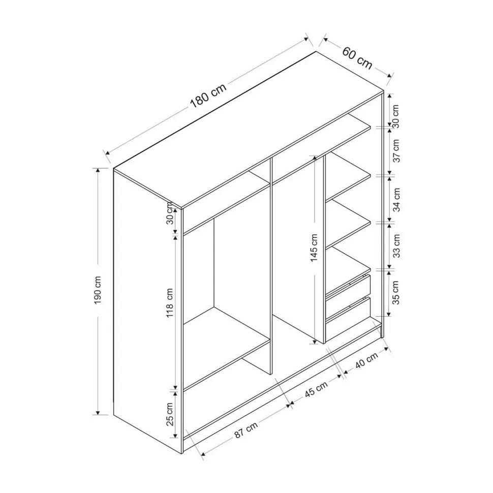 Vaatekaappi liukuovilla Linento Furniture Kale-3174, 180x190cm, ruskea