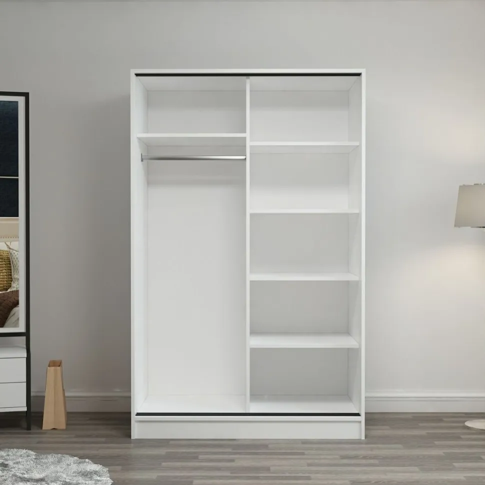 Vaatekaappi liukuovilla Linento Furniture Kale 2307 190x120cm valkoinen