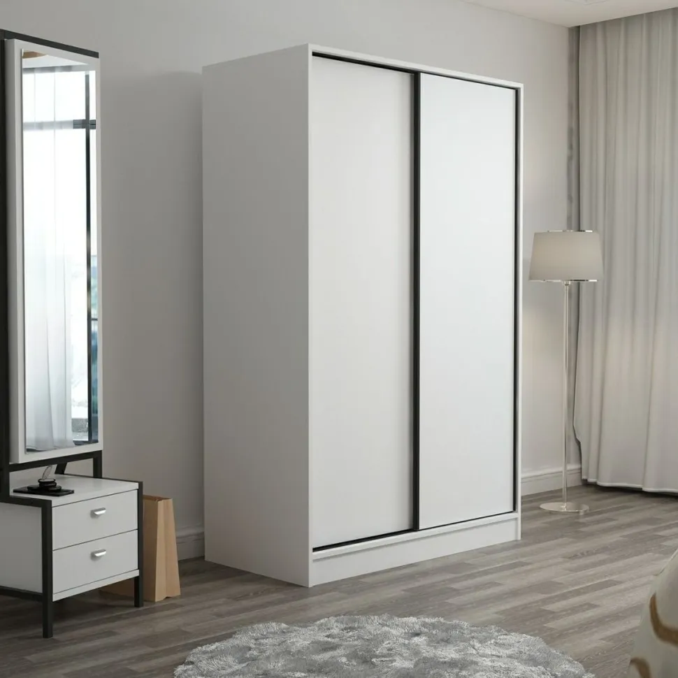 Vaatekaappi liukuovilla Linento Furniture Kale 2307 190x120cm valkoinen