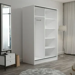 Vaatekaappi liukuovilla Linento Furniture Kale 2307 190x120cm valkoinen