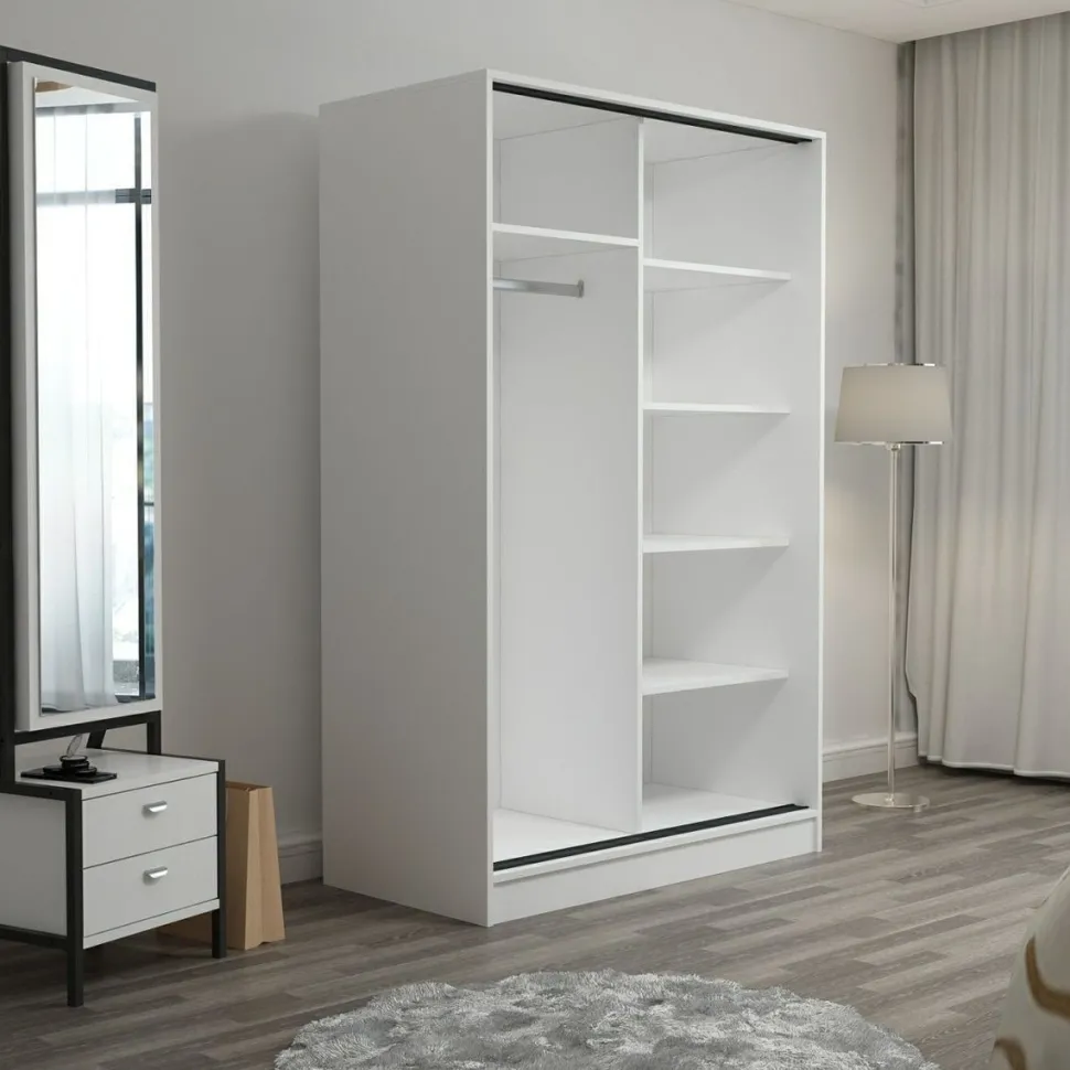Vaatekaappi liukuovilla Linento Furniture Kale 2307 190x120cm valkoinen
