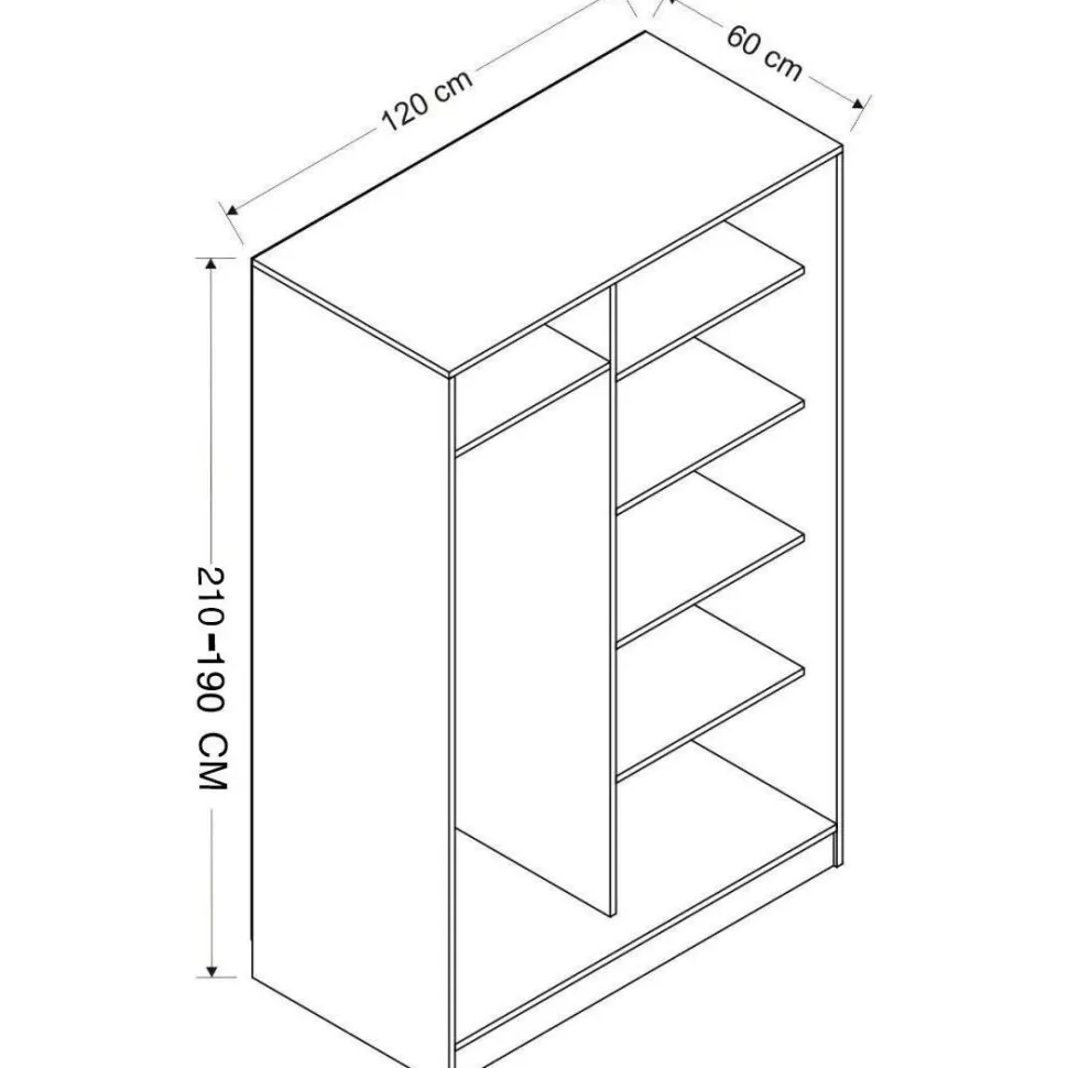 Vaatekaappi liukuovilla Linento Furniture Kale 2307 190x120cm valkoinen