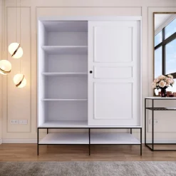 Vaatekaappi liukuovilla Linento Furniture Martin, 150cm, valkoinen