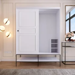 Vaatekaappi liukuovilla Linento Furniture Martin, 150cm, valkoinen