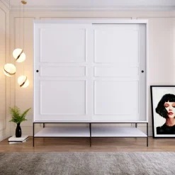Vaatekaappi liukuovilla Linento Furniture Martin, 190cm, valkoinen