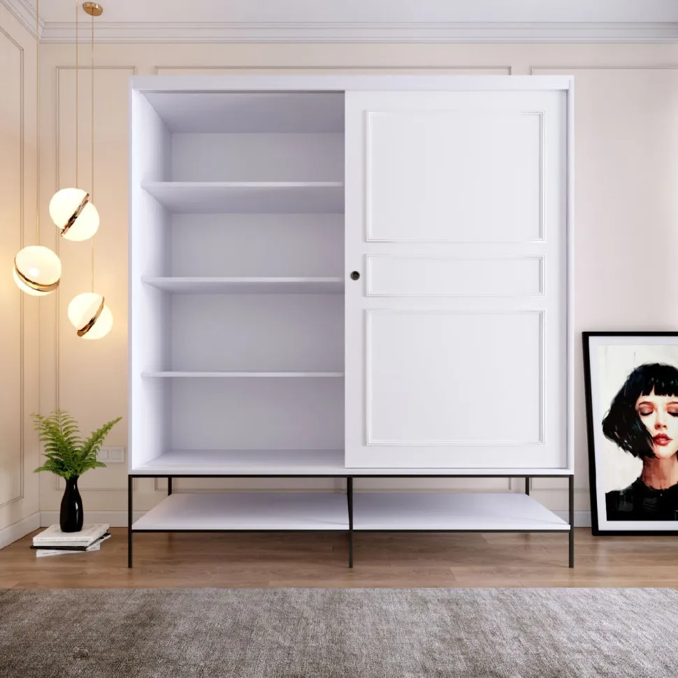 Vaatekaappi liukuovilla Linento Furniture Martin, 190cm, valkoinen