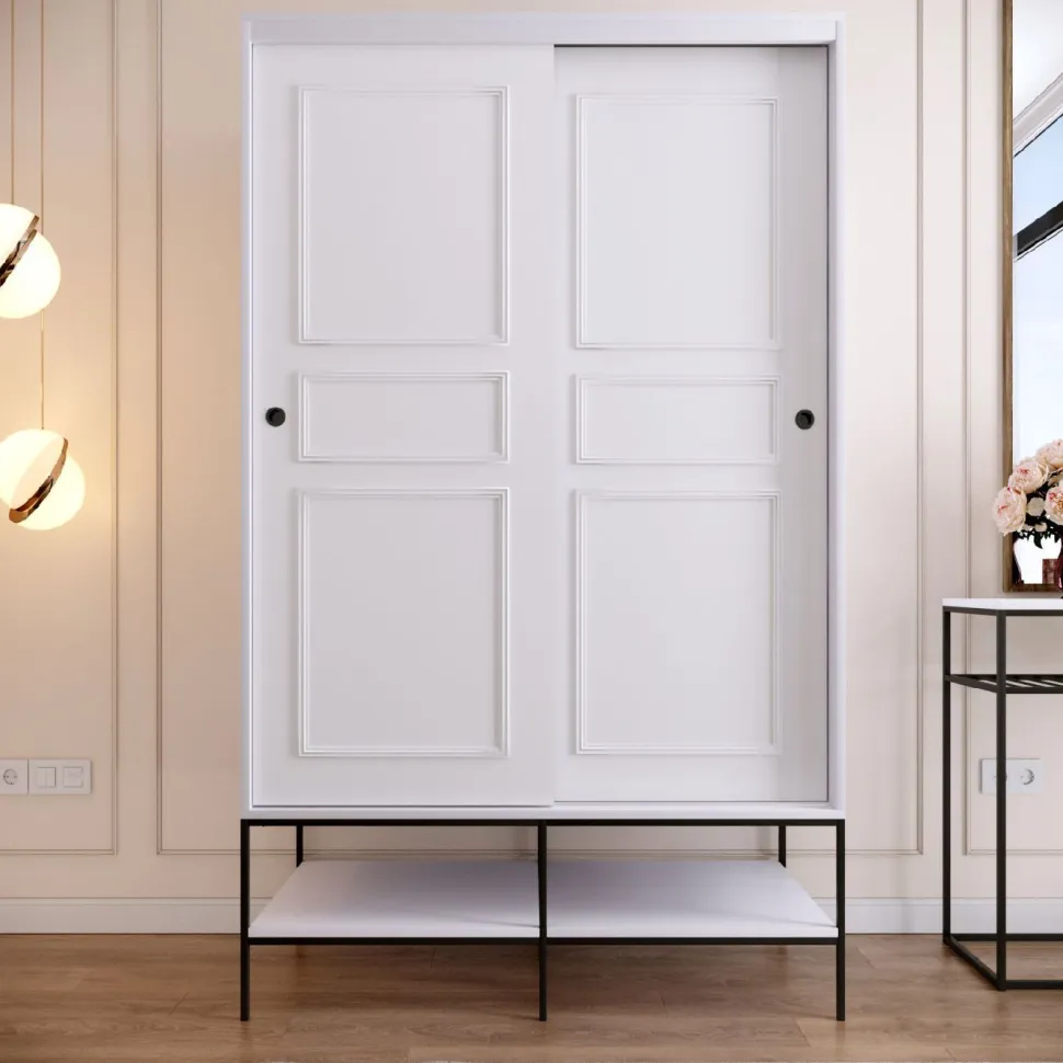 Vaatekaappi liukuovilla Linento Furniture Martin, 120cm, valkoinen