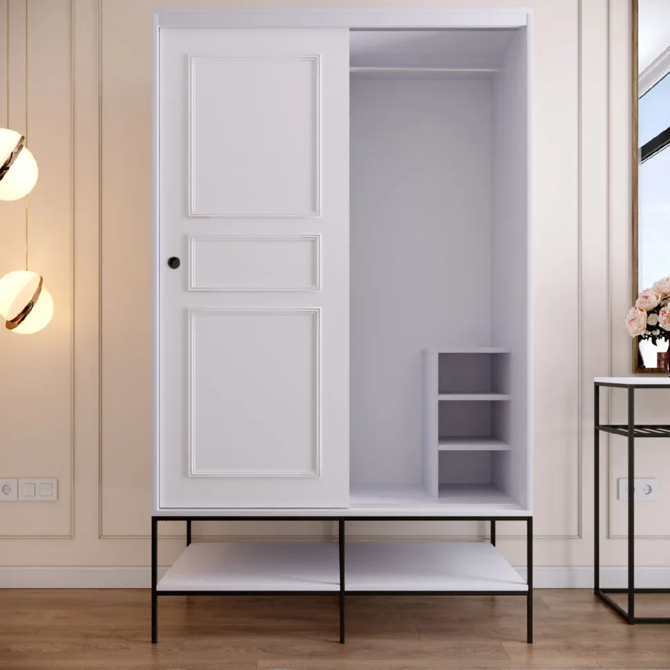 Vaatekaappi liukuovilla Linento Furniture Martin, 120cm, valkoinen