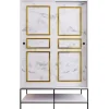 Vaatekaappi liukuovilla Linento Furniture Martin, 120cm, valkoinen marmori/kulta