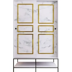 Vaatekaappi liukuovilla Linento Furniture Martin, 120cm, valkoinen marmori/kulta