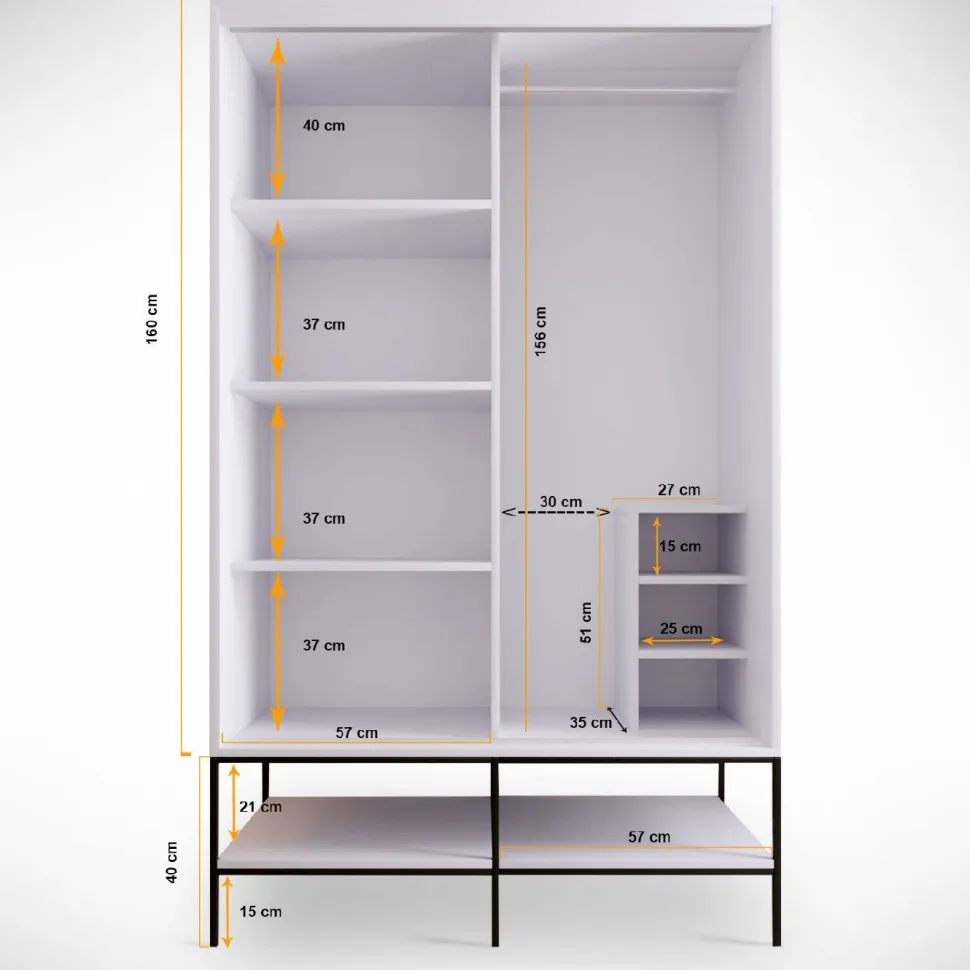 Vaatekaappi liukuovilla Linento Furniture Martin, 120cm, valkoinen marmori/kulta