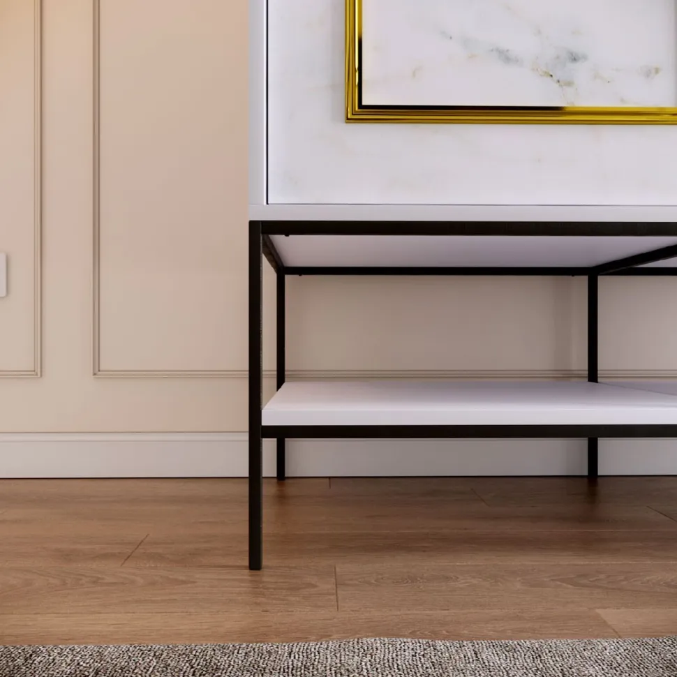 Vaatekaappi liukuovilla Linento Furniture Martin, 120cm, valkoinen marmori/kulta