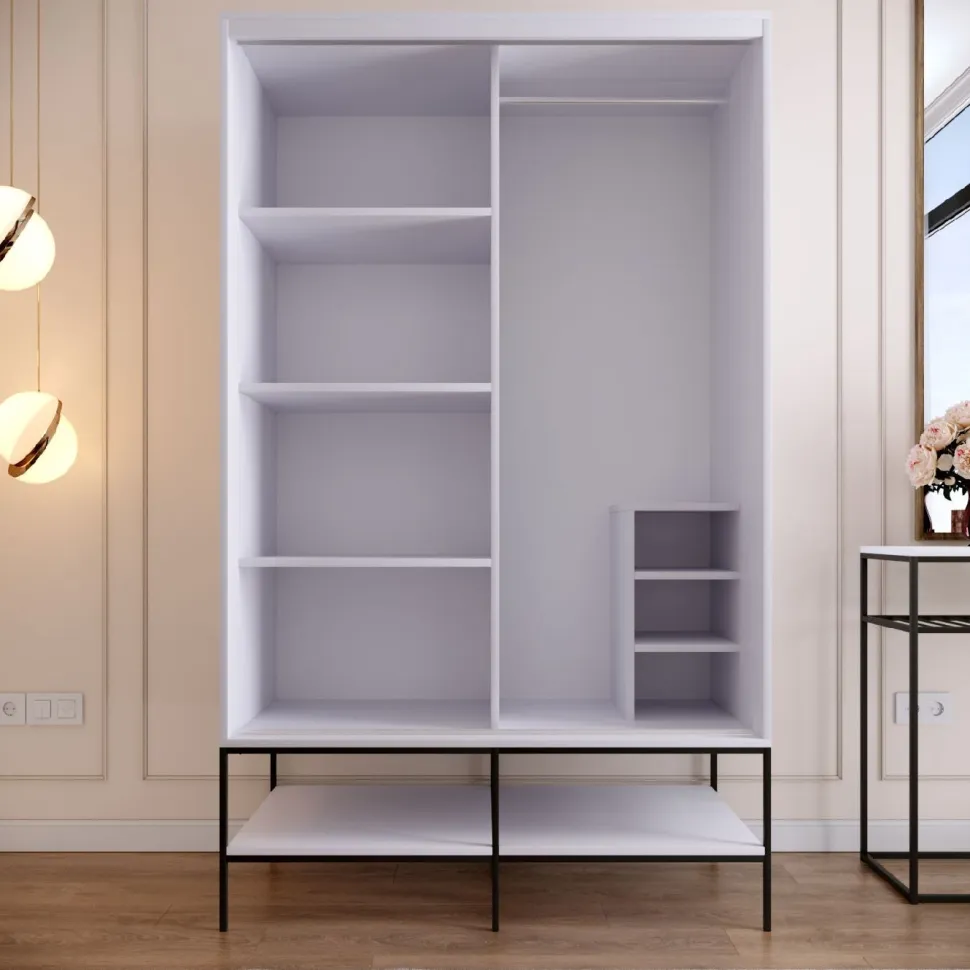 Vaatekaappi liukuovilla Linento Furniture Martin, 120cm, valkoinen marmori/kulta