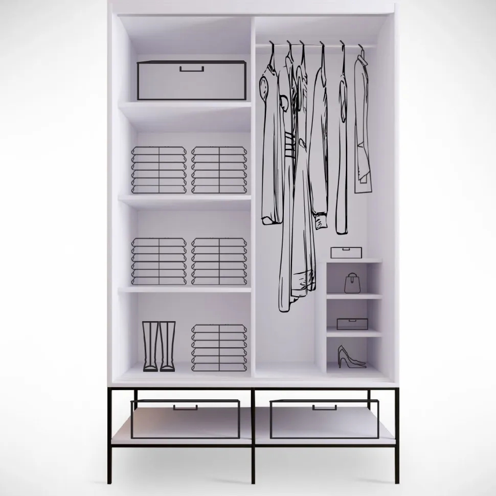 Vaatekaappi liukuovilla Linento Furniture Martin, 120cm, valkoinen marmori/kulta