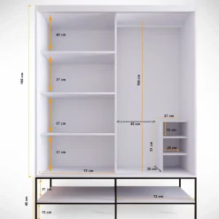 Vaatekaappi liukuovilla Linento Furniture Martin, 150cm, valkoinen marmori/kulta