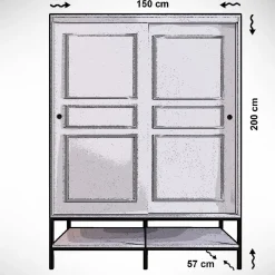 Vaatekaappi liukuovilla Linento Furniture Martin, 150cm, valkoinen marmori/kulta