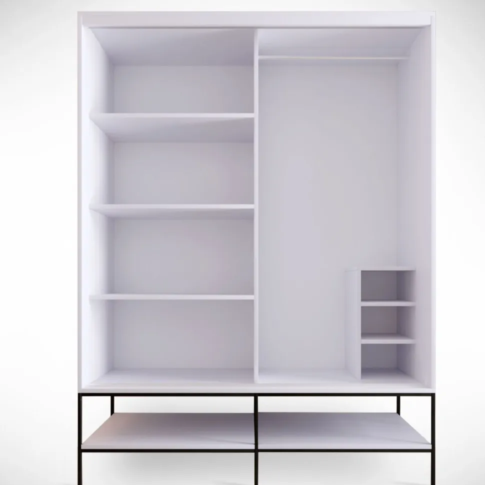 Vaatekaappi liukuovilla Linento Furniture Martin, 150cm, valkoinen marmori/kulta