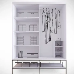 Vaatekaappi liukuovilla Linento Furniture Martin, 150cm, valkoinen marmori/kulta