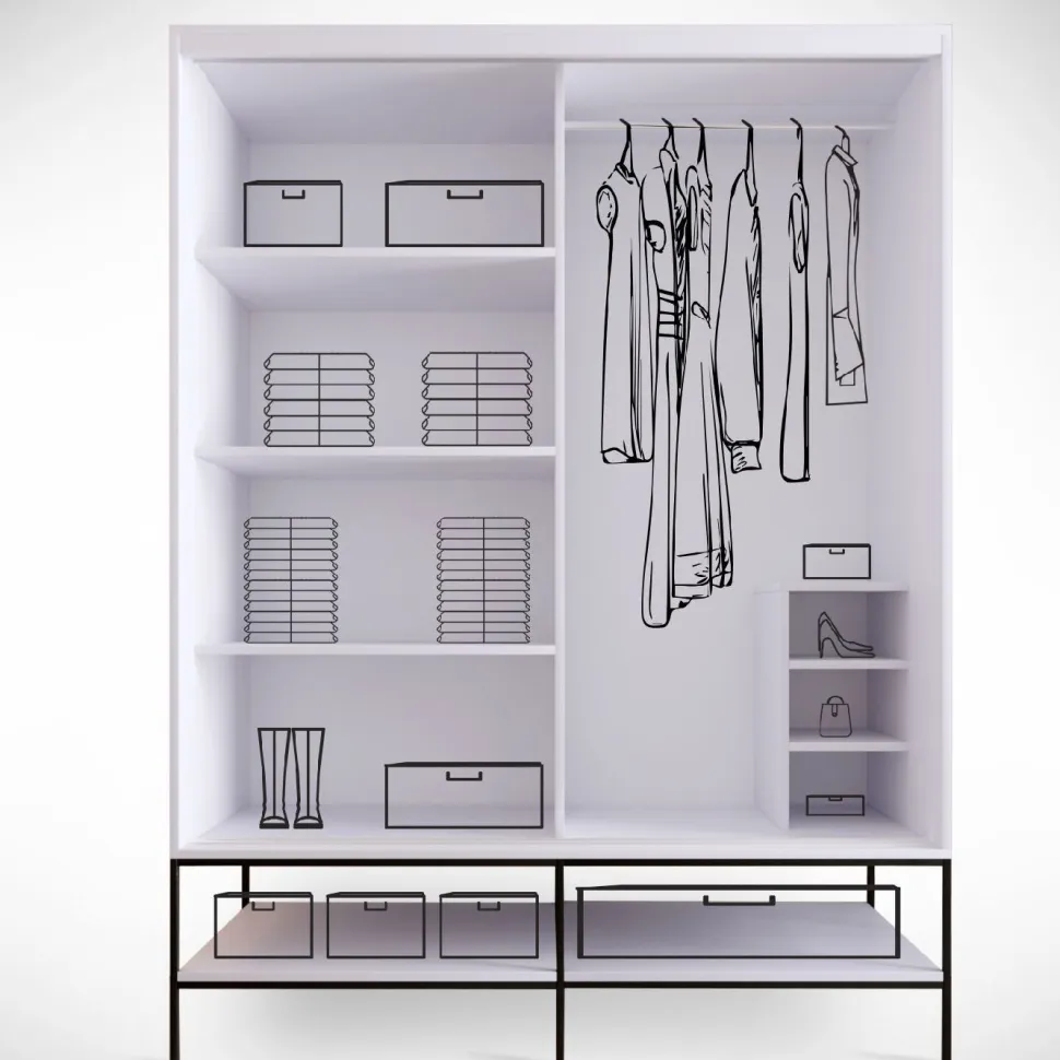 Vaatekaappi liukuovilla Linento Furniture Martin, 150cm, valkoinen marmori/kulta