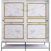 Vaatekaappi liukuovilla Linento Furniture Martin, 190cm, valkoinen marmori/kulta