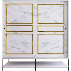 Vaatekaappi liukuovilla Linento Furniture Martin, 190cm, valkoinen marmori/kulta