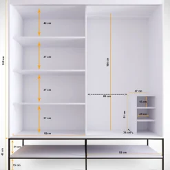 Vaatekaappi liukuovilla Linento Furniture Martin, 190cm, valkoinen marmori/kulta