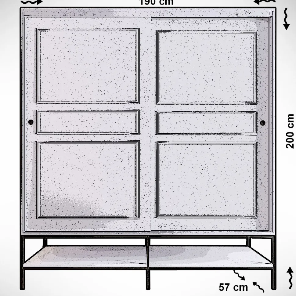 Vaatekaappi liukuovilla Linento Furniture Martin, 190cm, valkoinen marmori/kulta