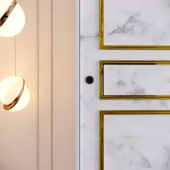 Vaatekaappi liukuovilla Linento Furniture Martin, 190cm, valkoinen marmori/kulta