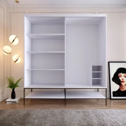 Vaatekaappi liukuovilla Linento Furniture Martin, 190cm, valkoinen marmori/kulta