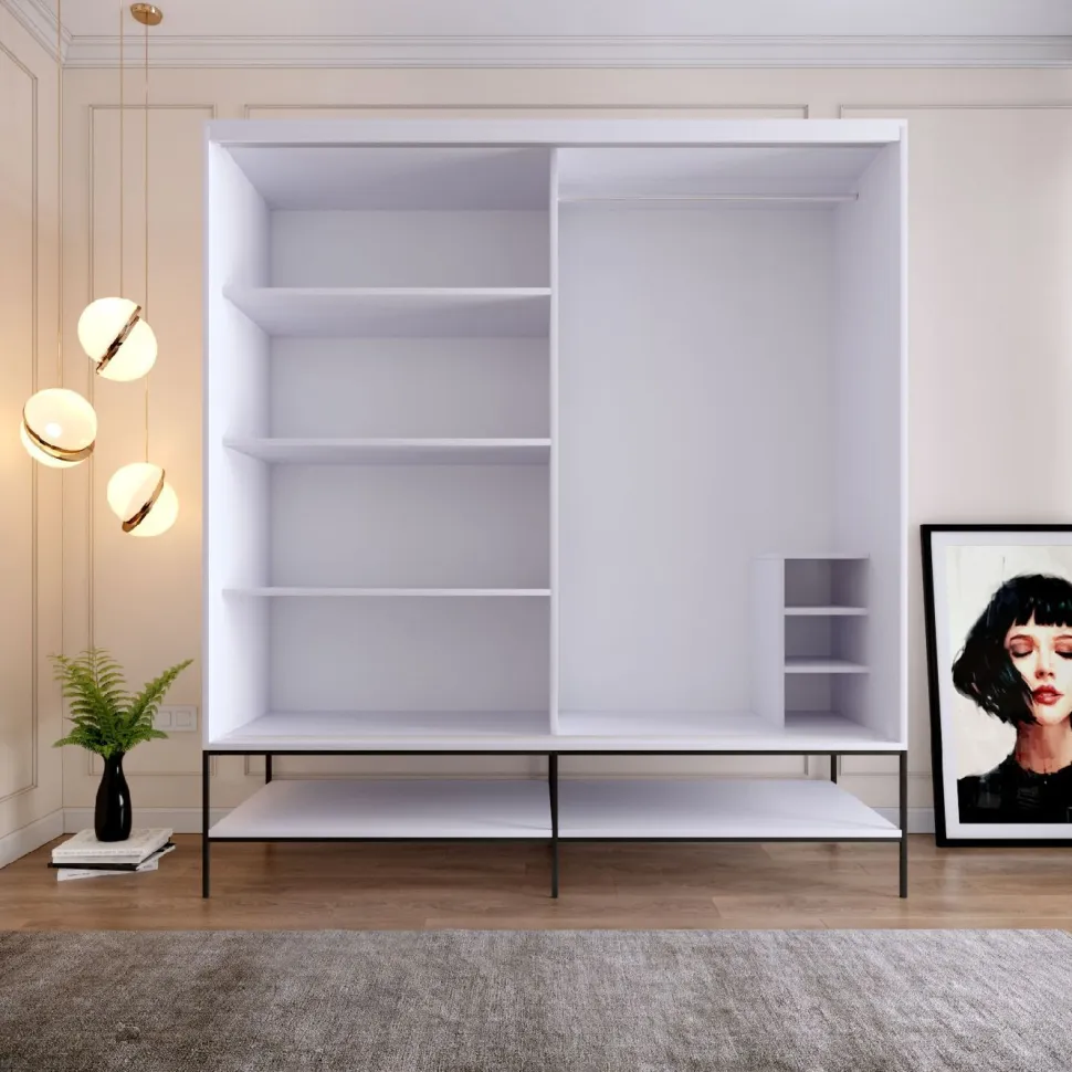 Vaatekaappi liukuovilla Linento Furniture Martin, 190cm, valkoinen marmori/kulta
