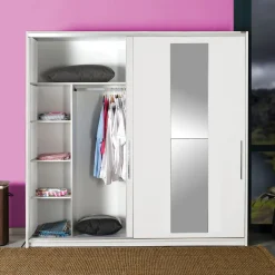 Vaatekaappi liukuovilla Linento Furniture Swd-720-Bb-3, leveys 210cm, korkeus 207cm, valkoinen