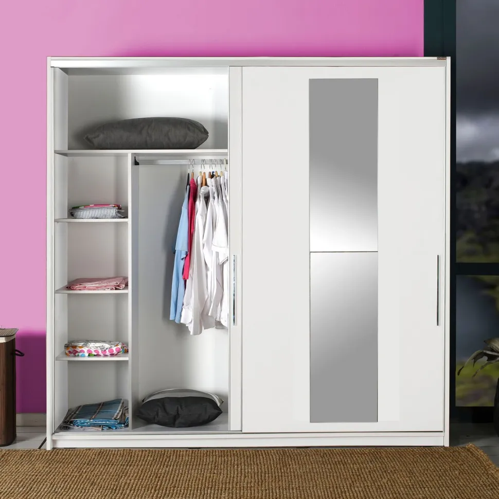 Vaatekaappi liukuovilla Linento Furniture Swd-720-Bb-3, leveys 210cm, korkeus 207cm, valkoinen