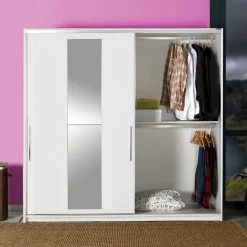 Vaatekaappi liukuovilla Linento Furniture Swd-720-Bb-3, leveys 210cm, korkeus 207cm, valkoinen