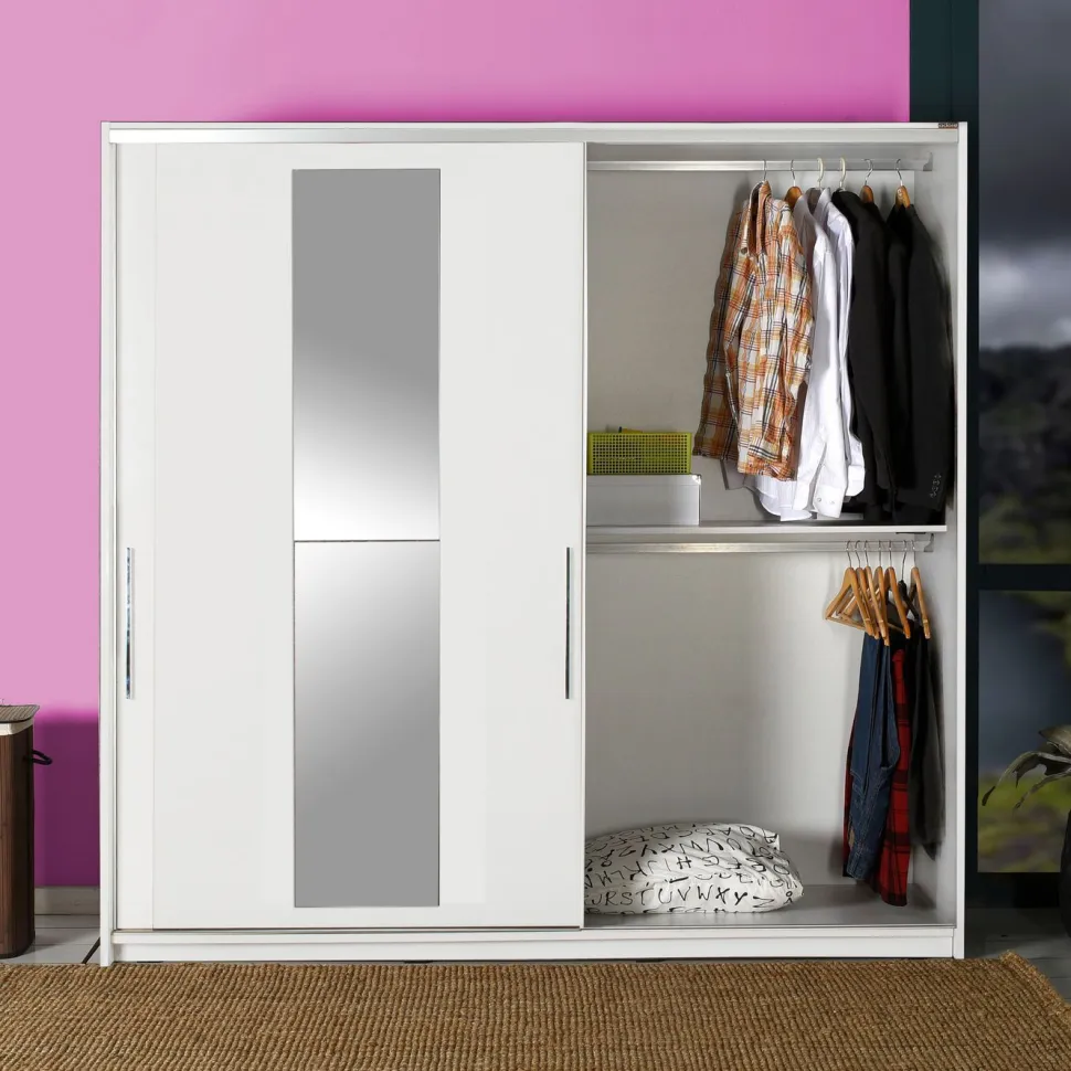 Vaatekaappi liukuovilla Linento Furniture Swd-720-Bb-3, leveys 210cm, korkeus 207cm, valkoinen