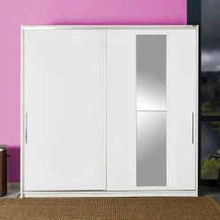 Vaatekaappi liukuovilla Linento Furniture Swd-720-Bb-3, leveys 210cm, korkeus 207cm, valkoinen